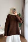 Oversize Bisiklet Yaka Kazak Kahverengi