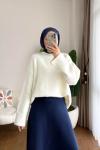 Oversize Bisiklet Yaka Kazak Krem