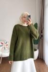 Oversize Bisiklet Yaka Kazak Yeşil
